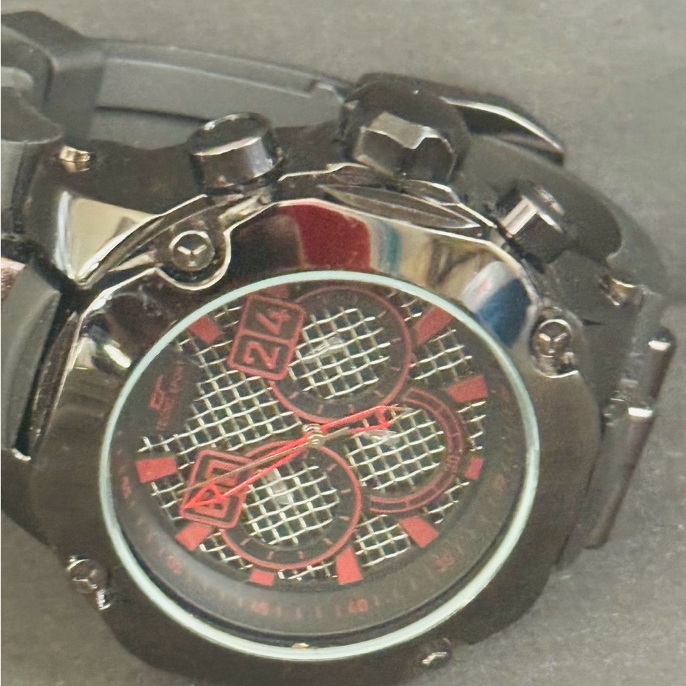 Black Men's Sport Chronograph Watch with Red Accents - Picture 2 of 9
